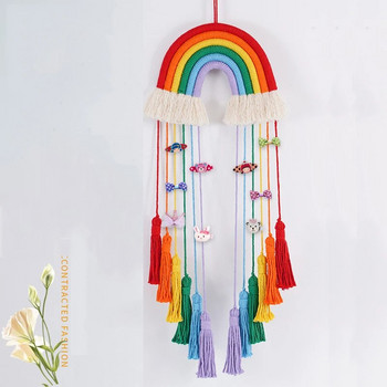 Rainbow Macrame Стенен закачане за момичета Гоблен с пискюли Детска стая Kawaii Декор за бебешка стая Ръчно изработено въже Орнамент за декорация на дома
