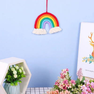 Rainbow Makrame Sienų Pakabos Mergaitėms Kutas Gobelenas Darželis Kawaii Kūdikių kambario dekoras Rankų darbo virvė Namų dekoravimo ornamentas