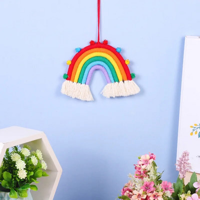 Rainbow Makrame Sienų Pakabos Mergaitėms Kutas Gobelenas Darželis Kawaii Kūdikių kambario dekoras Rankų darbo virvė Namų dekoravimo ornamentas