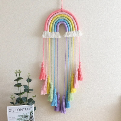 Rainbow Makrame Sienų Pakabos Mergaitėms Kutas Gobelenas Darželis Kawaii Kūdikių kambario dekoras Rankų darbo virvė Namų dekoravimo ornamentas