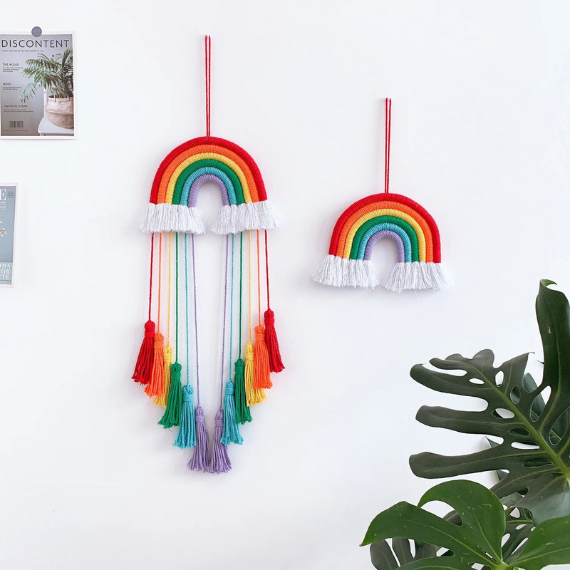 Rainbow Makrame Sienų Pakabos Mergaitėms Kutas Gobelenas Darželis Kawaii Kūdikių kambario dekoras Rankų darbo virvė Namų dekoravimo ornamentas