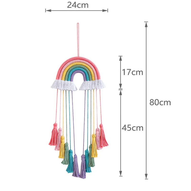 Rainbow Makrame Sienų Pakabos Mergaitėms Kutas Gobelenas Darželis Kawaii Kūdikių kambario dekoras Rankų darbo virvė Namų dekoravimo ornamentas