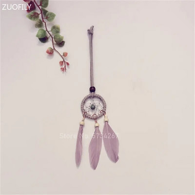 Mini apărător de vise colorat cu pene oglindă pandantiv artizanat interior dormitor acasă agățat perete accesorii de decorare mașină