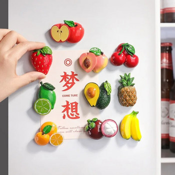 Творчески 3D магнити за хладилник с плодове Изкуствена ябълка Банан Ягода Череша Портокал Праскова Магнитен стикер Декорация на вратата на хладилника