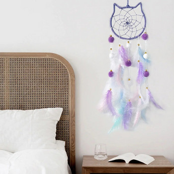Kawaii Dreamcatcher Suncatcher Feather LED Light Moon Star Cat Catcher Room Indoor Window Car Vising Garden Decoration Gift