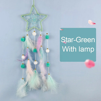 Kawaii Dreamcatcher Suncatcher Feather Φωτιστικό LED Φεγγάρι Star Catcher Δωμάτιο Εσωτερικό Παράθυρο Αυτοκινήτου Κρεμαστό Δώρο Διακόσμηση Κήπου