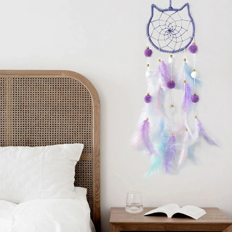Kawaii Dreamcatcher Suncatcher Feather Φωτιστικό LED Φεγγάρι Star Catcher Δωμάτιο Εσωτερικό Παράθυρο Αυτοκινήτου Κρεμαστό Δώρο Διακόσμηση Κήπου