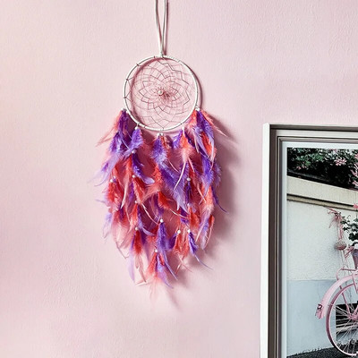 Djevojka Srce Dreamcatcher Poklon za dekoraciju spavaće sobe Ručno izrađeno perje Hvatač snova Wind Chimes Art Chimes Darovi za Valentinovo