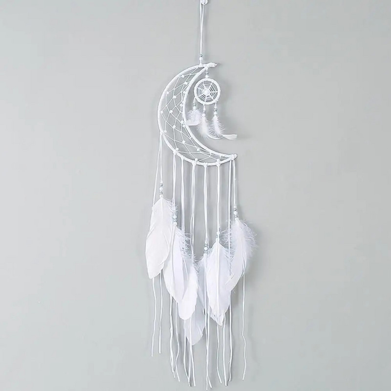 Naujas indiško stiliaus sapnų gaudyklė mėnulis rankų darbo vėjo varpeliai sieniniai papuošalai mergaičių kambario dekoravimui plunksnų sapnų gaudyklė