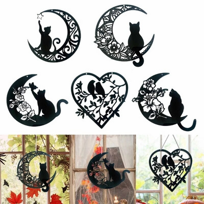 Halloween Black Cats Moon Sun Catchers Μενταγιόν Διακόσμηση για γραφείο υπνοδωματίου