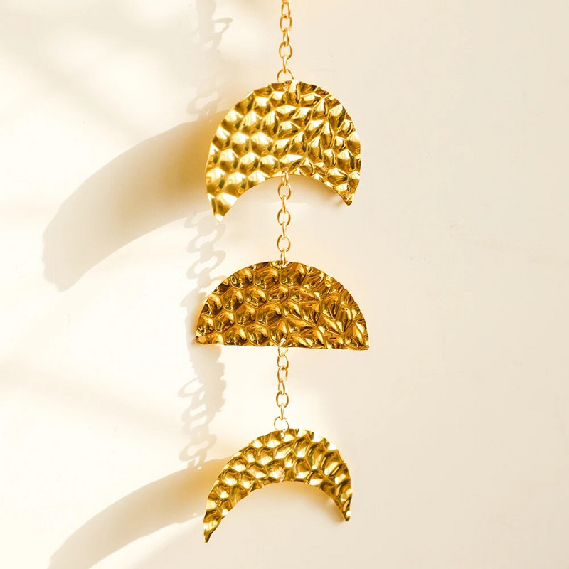 Aukso Mėnulio fazės Sienų pakabinimas Boho Metalo Mėnulio girlianda Sienų Menas Bohemiškas kambario dekoras Estetinis svetainės miegamojo vaikų darželio dekoras