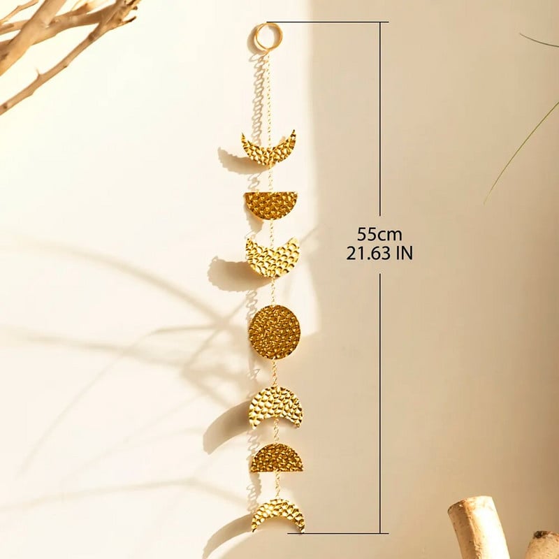 Aukso Mėnulio fazės Sienų pakabinimas Boho Metalo Mėnulio girlianda Sienų Menas Bohemiškas kambario dekoras Estetinis svetainės miegamojo vaikų darželio dekoras