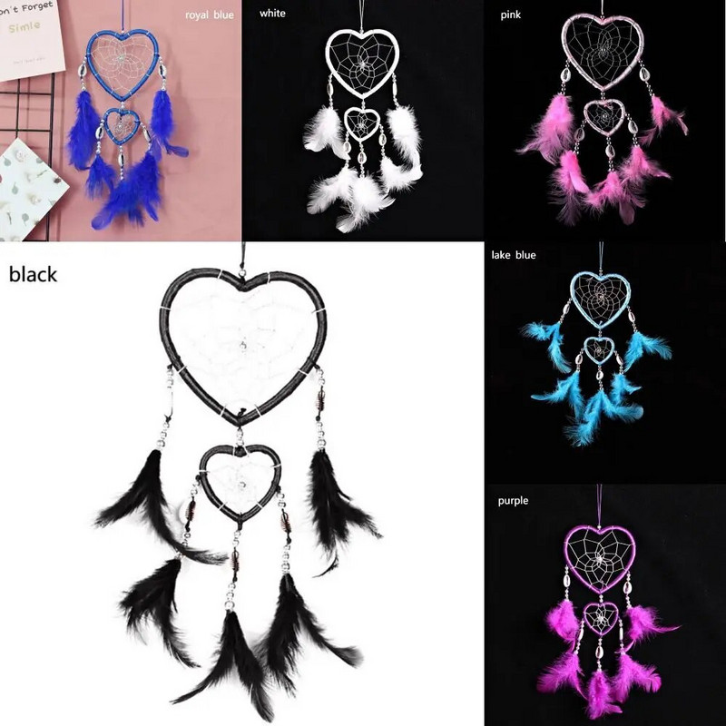 New Indian Ann Style Love Heart Feather Dream Catcher Wind Chimes Zidni interijer automobila Dream Catcher Ornaments Ins Dream Catcher