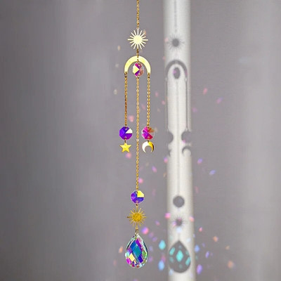 Cristal Sun Catcher Wind Chime Curcubeu Prismă Cristal Grădină Curtea Fereastră Pandantiv Atârna Dream Catcher Ornament agățat