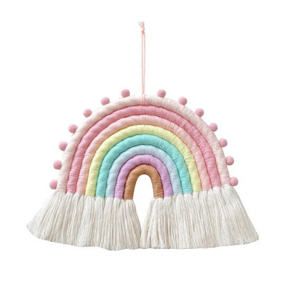 Ornament de agățat curcubeu nordic, bricolaj, frânghie, țesute manual, decor de perete, decorare pentru cameră pentru fetițe, pandantiv agățat de macrame, decorațiuni pentru casă