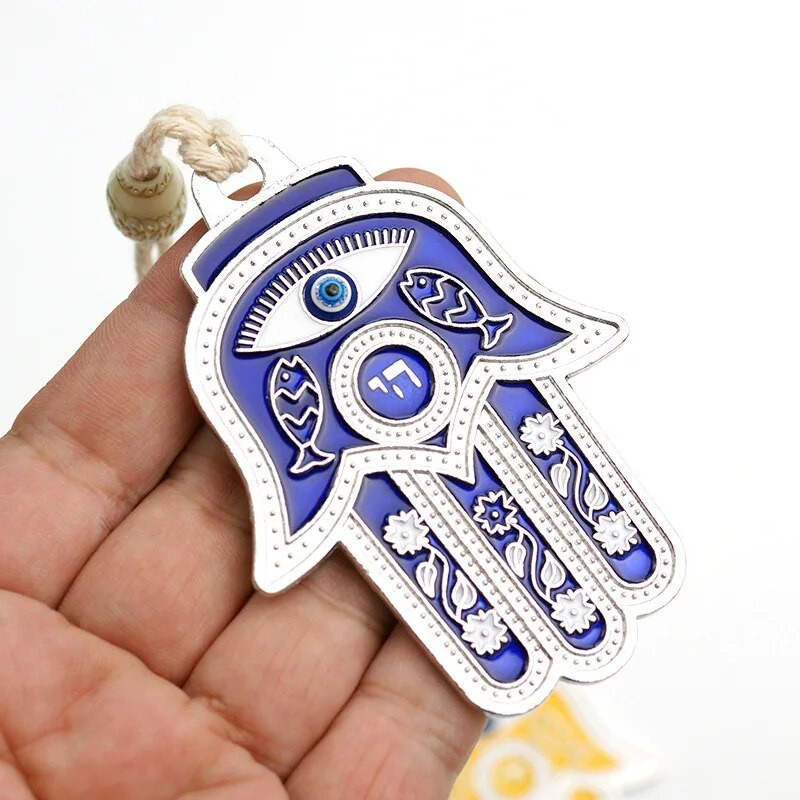 Mėlyna Evil Eye Pakabinama siena Hamsa Sienų Dekoras Graikiškas Žydų Namų Dekoras Turkų Hebrajų Khamash Fatima Hand Nazar Boncuk Dovana
