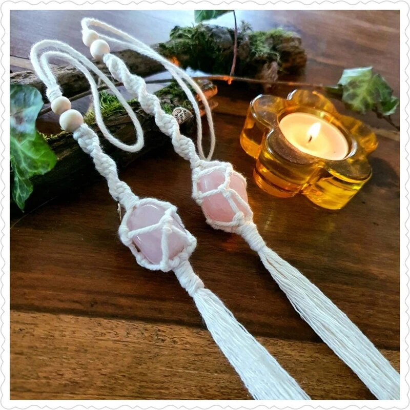 Roosa kvarts MACRAMÉ ripatskivi armastusest vääriskivi Lucky Charm võtmehoidja auto võlu auto tahavaatepeegli kaunistus kodukaunistus