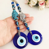 Lucky Eye Glass Blue Turkish Evil Eye Pakabukas Sienoje Kabantis Karoliukas Evil Eye Sienos dekoras Rankų darbo puošmena Žuvies žavesio kambario automobilio dovana