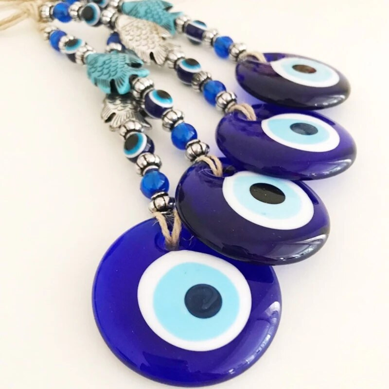 Lucky Eye Glass Blue Turkish Evil Eye Pakabukas Sienoje Kabantis Karoliukas Evil Eye Sienos dekoras Rankų darbo puošmena Žuvies žavesio kambario automobilio dovana