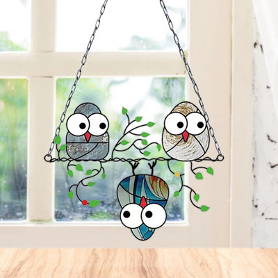 Three Birds Stained Glass Window Hanger Sun Catcher Bird Species Stained Pendant Acrylic Birds Hanging Decoration