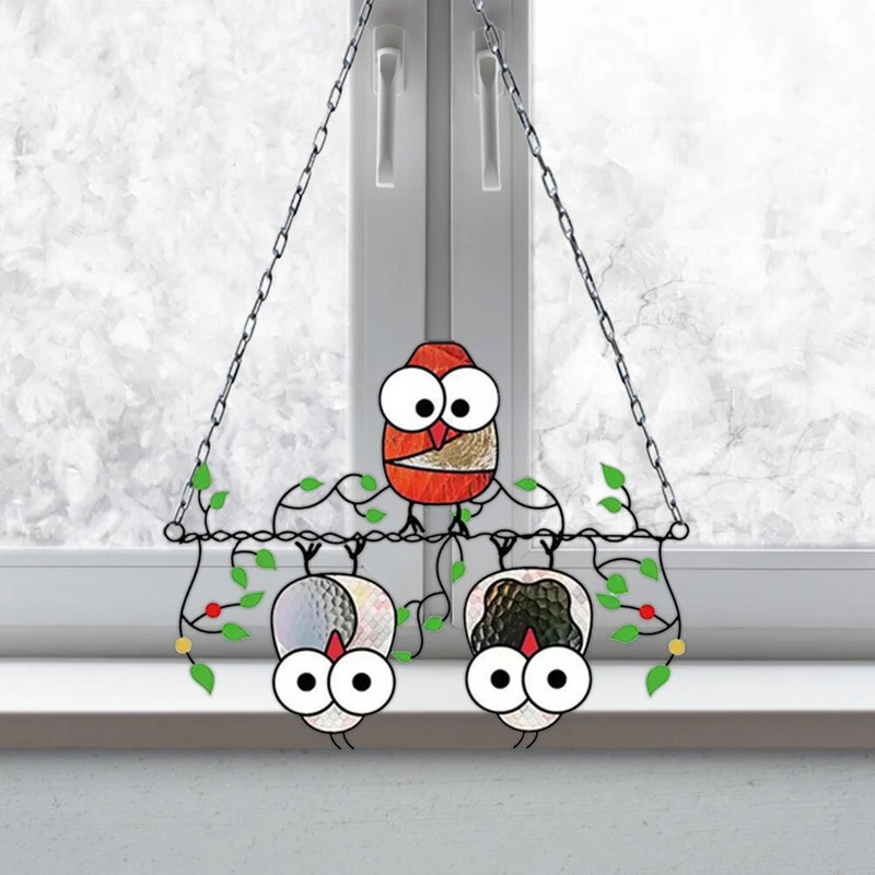 Kolm lindu vitraažakna riidepuu päikesepüüdja linnuliigid peitsitud ripats akrüül linnud rippuvad kaunistused