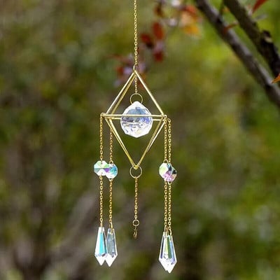 1 τεμ Φυσική Θρυμματισμένη Πέτρα Κρεμαστό κρυστάλλινο φεγγάρι από μέταλλο και γυαλί μπορεί να χρησιμοποιηθεί για διακόσμηση σπιτιού Wind Chime Χειροτεχνίες εξωτερικού χώρου