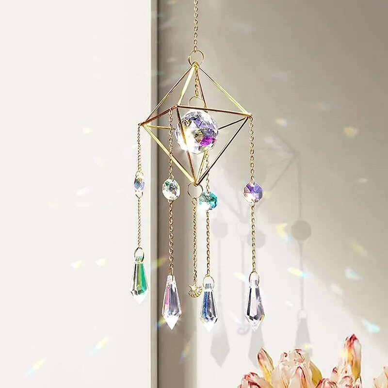 1 τεμ Φυσική Θρυμματισμένη Πέτρα Κρεμαστό κρυστάλλινο φεγγάρι από μέταλλο και γυαλί μπορεί να χρησιμοποιηθεί για διακόσμηση σπιτιού Wind Chime Χειροτεχνίες εξωτερικού χώρου