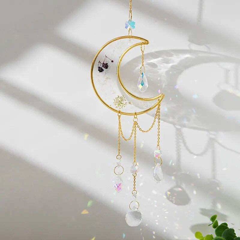 1 τεμ Φυσική Θρυμματισμένη Πέτρα Κρεμαστό κρυστάλλινο φεγγάρι από μέταλλο και γυαλί μπορεί να χρησιμοποιηθεί για διακόσμηση σπιτιού Wind Chime Χειροτεχνίες εξωτερικού χώρου