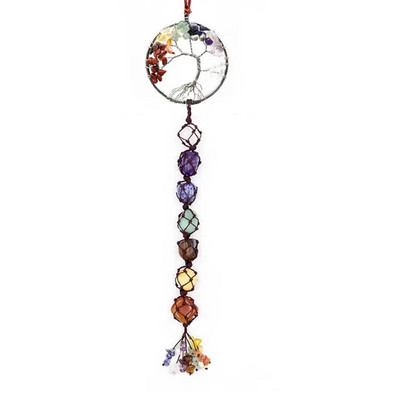 7 Spalvingas akmuo Septynių spalvų krištolas Originalus akmuo rankomis austas pakabukas Natūralaus akmens gyvybės medžio sapnų gaudyklė automobilio namų puošmena