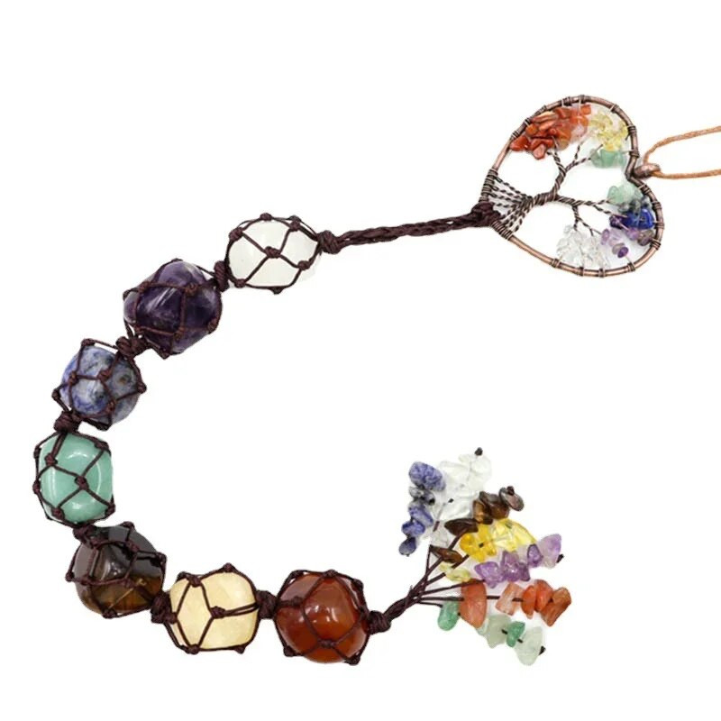 7 Spalvingas akmuo Septynių spalvų krištolas Originalus akmuo rankomis austas pakabukas Natūralaus akmens gyvybės medžio sapnų gaudyklė automobilio namų puošmena