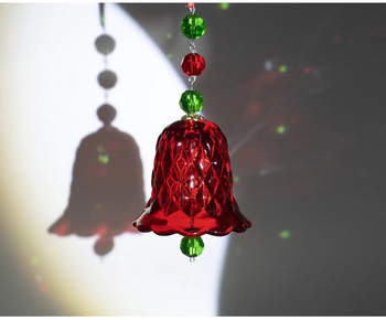 Червени прозрачни кристални вятърни звънчета Висящи декорации за прозорец Камбана Стъклена висулка Празнични декорации за коледно дърво Подаръци