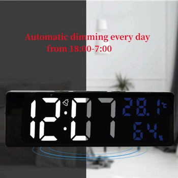 Μεγάλο ψηφιακό ρολόι τοίχου 9 ιντσών Εμφάνιση θερμοκρασίας και υγρασίας Νυχτερινή λειτουργία Επιτραπέζιο Ξυπνητήρι 12/24 ωρών Ηλεκτρονικό ρολόι LED