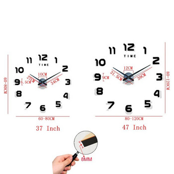2023 Модерен дизайн Голям стенен часовник 3D Направи си сам Кварцови часовници Модни часовници Акрилни стикери за огледала Всекидневна Домашен декор Horloge