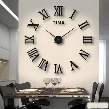 Ρολόγια τοίχου με ρωμαϊκούς αριθμούς 3D DIY Καθρέφτης Ρολόι τοίχου Ακρυλικό Αυτοκόλλητο Μόδα Ρολόγια χαλαζία Ρολόι Διακόσμηση σπιτιού reloj de pared