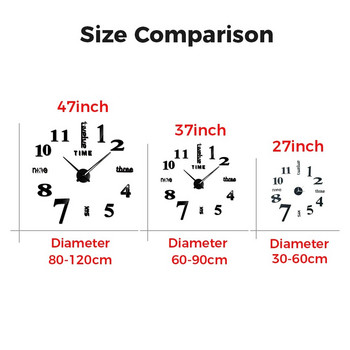2023 ΝΕΟ Μεγάλο ρολόι τοίχου με βελόνα χαλαζία 3D DIY Διακοσμητικά ρολόγια κουζίνας Ακρυλικά αυτοκόλλητα καθρέφτη Ρολόι τοίχου μεγάλου μεγέθους Διακόσμηση σπιτιού