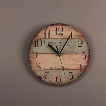 Vintage Ρολόι Τοίχου Στρογγυλά αθόρυβα ρολόγια Επιτοίχια Ξύλινα καρφάκια Τέχνης Διακόσμηση για Υπνοδωμάτιο Σαλόνι Διακόσμηση γραφείου