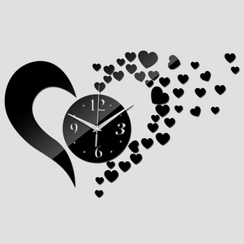 Ρολόγια τοίχου χαλαζία Ακρυλικό Υλικό Europe Style Καρδιές Διακοσμητικά Ρολόγια για το σαλόνι Diy Mirror Αυτοκόλλητο