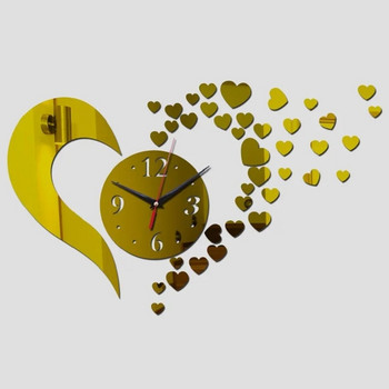 Ρολόγια τοίχου χαλαζία Ακρυλικό Υλικό Europe Style Καρδιές Διακοσμητικά Ρολόγια για το σαλόνι Diy Mirror Αυτοκόλλητο