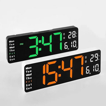 Ψηφιακό ρολόι τοίχου Μεγάλο ξυπνητήρι Τηλεχειριστήριο Ημερομηνία Εβδομάδα Θερμοκρασία Ρολόι Διπλοί συναγερμοί LED Οθόνη Ρολόι Σαλόνι Δεκ.
