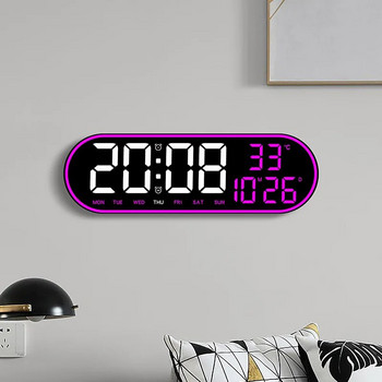 LED дигитален стенен часовник Дистанционно управление Електронен заглушен часовник с дисплей за дата и температура Седмица 15-инчов часовник с функция за време