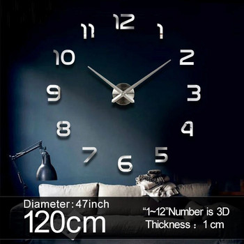 Голям стенен часовник Кварцов 3D Направи си сам Голям часовник Декоративни кухненски часовници Акрилен огледален стикер Огромни стенни часовници Домашен декор с букви