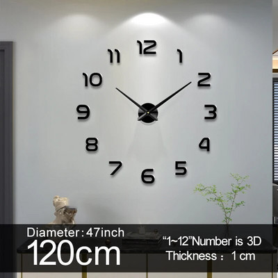 Ceas mare de perete cuarț 3D bricolaj ceas mare ceasuri decorative de bucătărie autocolant cu oglindă acril ceasuri de perete supradimensionate decorare cu scrisori pentru acasă