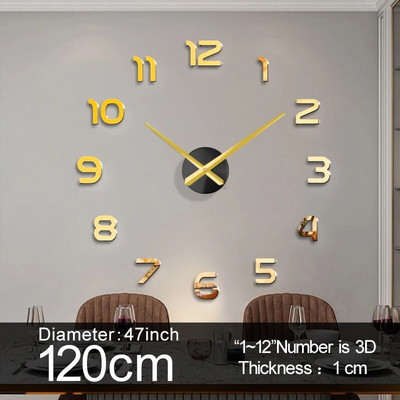Ceas mare de perete cuarț 3D bricolaj ceas mare ceasuri decorative de bucătărie autocolant cu oglindă acril ceasuri de perete supradimensionate decorare cu scrisori pentru acasă