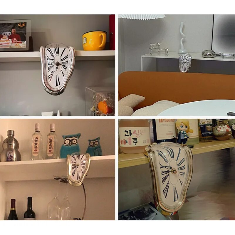 Siurrealistinis tirpstantis sukamas laikrodis Salvadoro Dali stiliaus pjedestalo sieninis laikrodis Modernus namų biuro knygų lentynos staliniai dekoratyviniai laikrodžiai