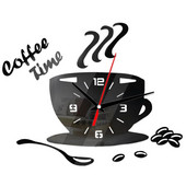 Ceas de perete creativ în formă de ceașcă de cafea, design modern, ceasuri de perete cu oglindă 3D, autocolante pentru decorațiuni de perete din bucătărie, pentru acasă, bricolaj