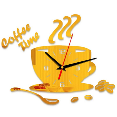 Ceas de perete creativ în formă de ceașcă de cafea, design modern, ceasuri de perete cu oglindă 3D, autocolante pentru decorațiuni de perete din bucătărie, pentru acasă, bricolaj