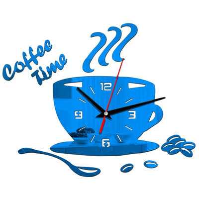 Ceas de perete creativ în formă de ceașcă de cafea, design modern, ceasuri de perete cu oglindă 3D, autocolante pentru decorațiuni de perete din bucătărie, pentru acasă, bricolaj