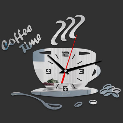 Ceas de perete creativ în formă de ceașcă de cafea, design modern, ceasuri de perete cu oglindă 3D, autocolante pentru decorațiuni de perete din bucătărie, pentru acasă, bricolaj