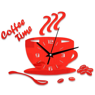 Ceas de perete creativ în formă de ceașcă de cafea, design modern, ceasuri de perete cu oglindă 3D, autocolante pentru decorațiuni de perete din bucătărie, pentru acasă, bricolaj