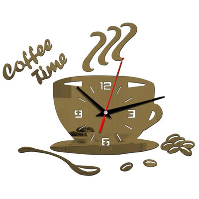 Ceas de perete creativ în formă de ceașcă de cafea, design modern, ceasuri de perete cu oglindă 3D, autocolante pentru decorațiuni de perete din bucătărie, pentru acasă, bricolaj